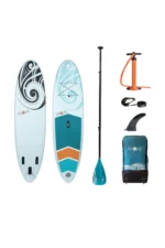 Moai 10'6 SUP-Board mit komplettem Zubehörset auf weißem Hintergrund